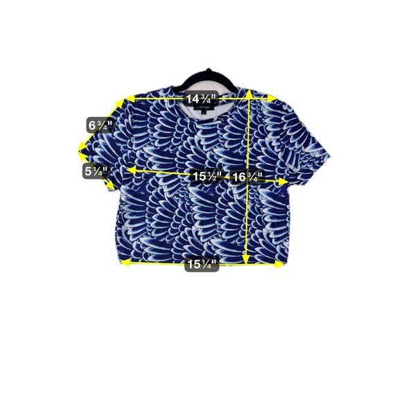 Ed Hardy Blue Abstract Geometric Print Cropped T-shirt Womens Large Y2K - Picture 6 of 6